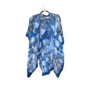 Origami Blue Tie Dye Duste Open Front Kimono One Size